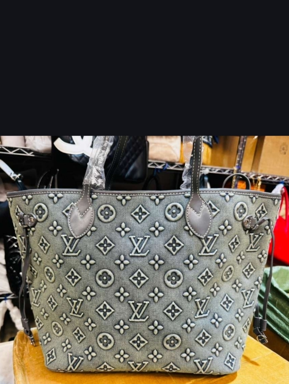 Cotton Denim Deluxe Embross Monogram Travel Everywear Tote Bag